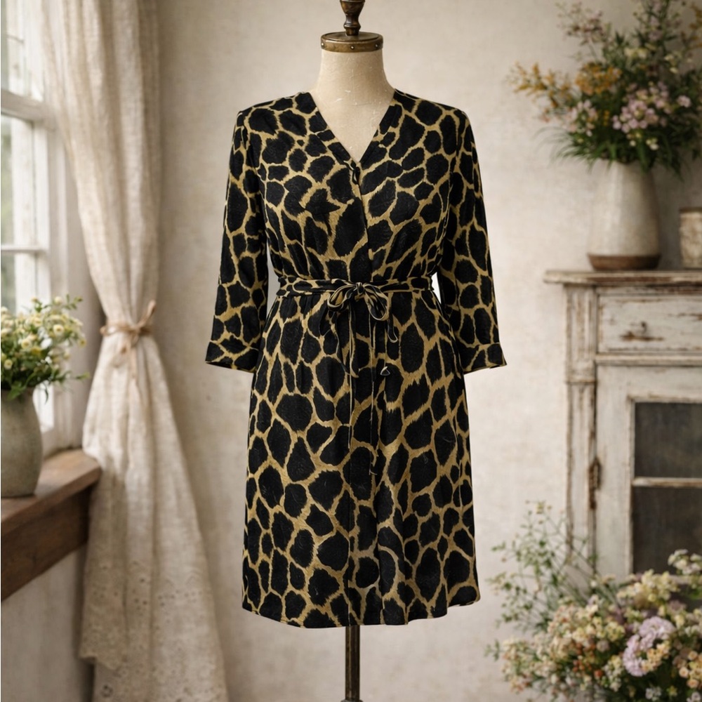 L’Agence Stella Animal Printed Short Shirt Silk Dress